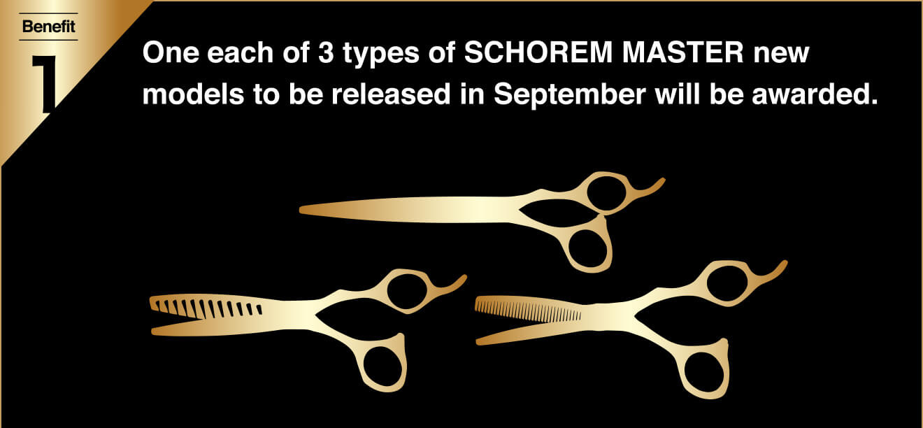 Benefit 1 One each of 3 types of SCHOREM MASTER new models to be released in September will be awarded.